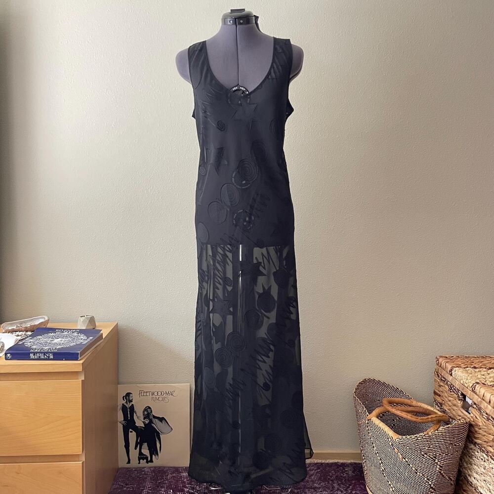 90s vtg Victoria's Secret Gold Label black sheer maxi dress lingerie nightgown